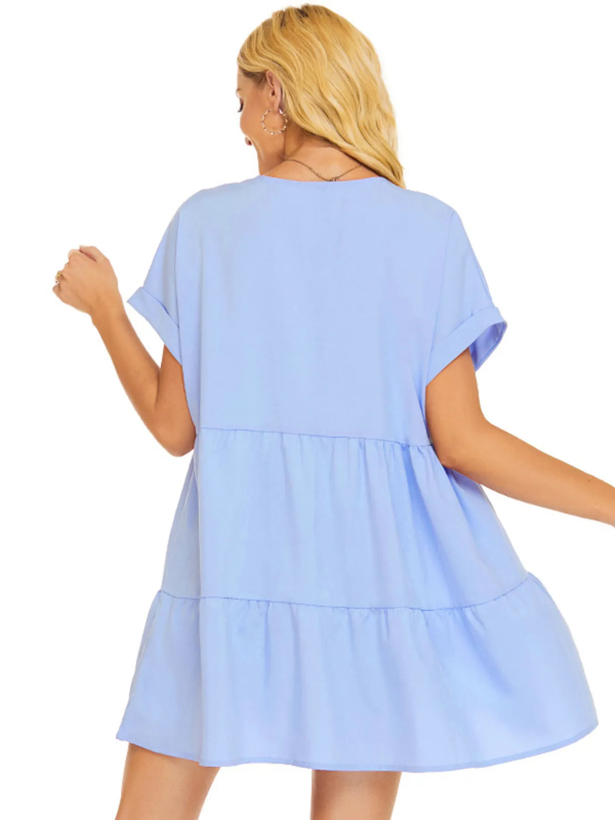Oversized V-Neck Tiered Mini Dress by ArtisticExpression