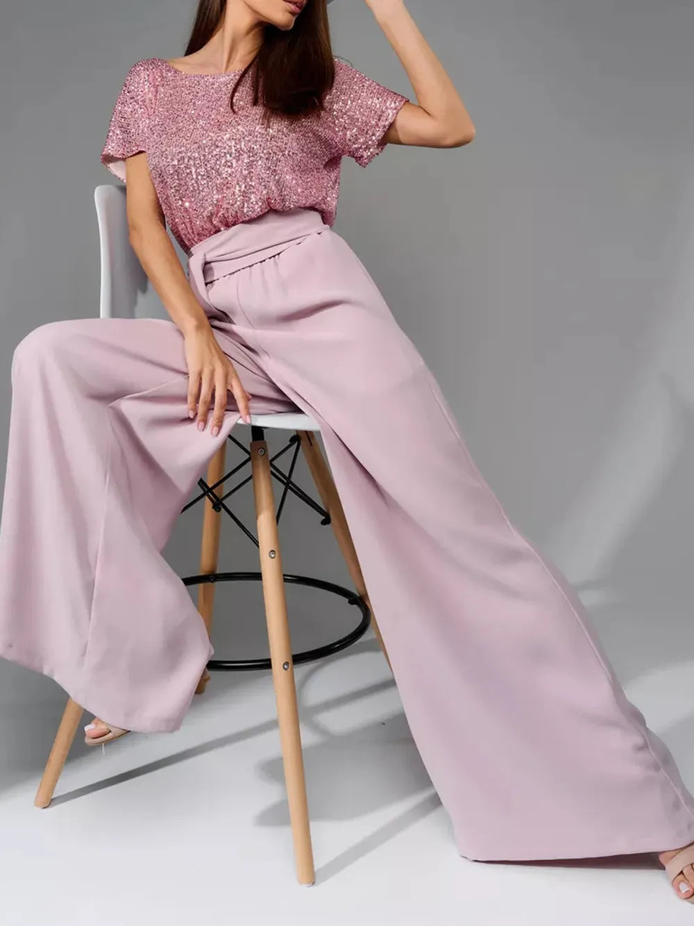 Sequin Round Neck Short Sleeve Jumpsuit, Plus Size