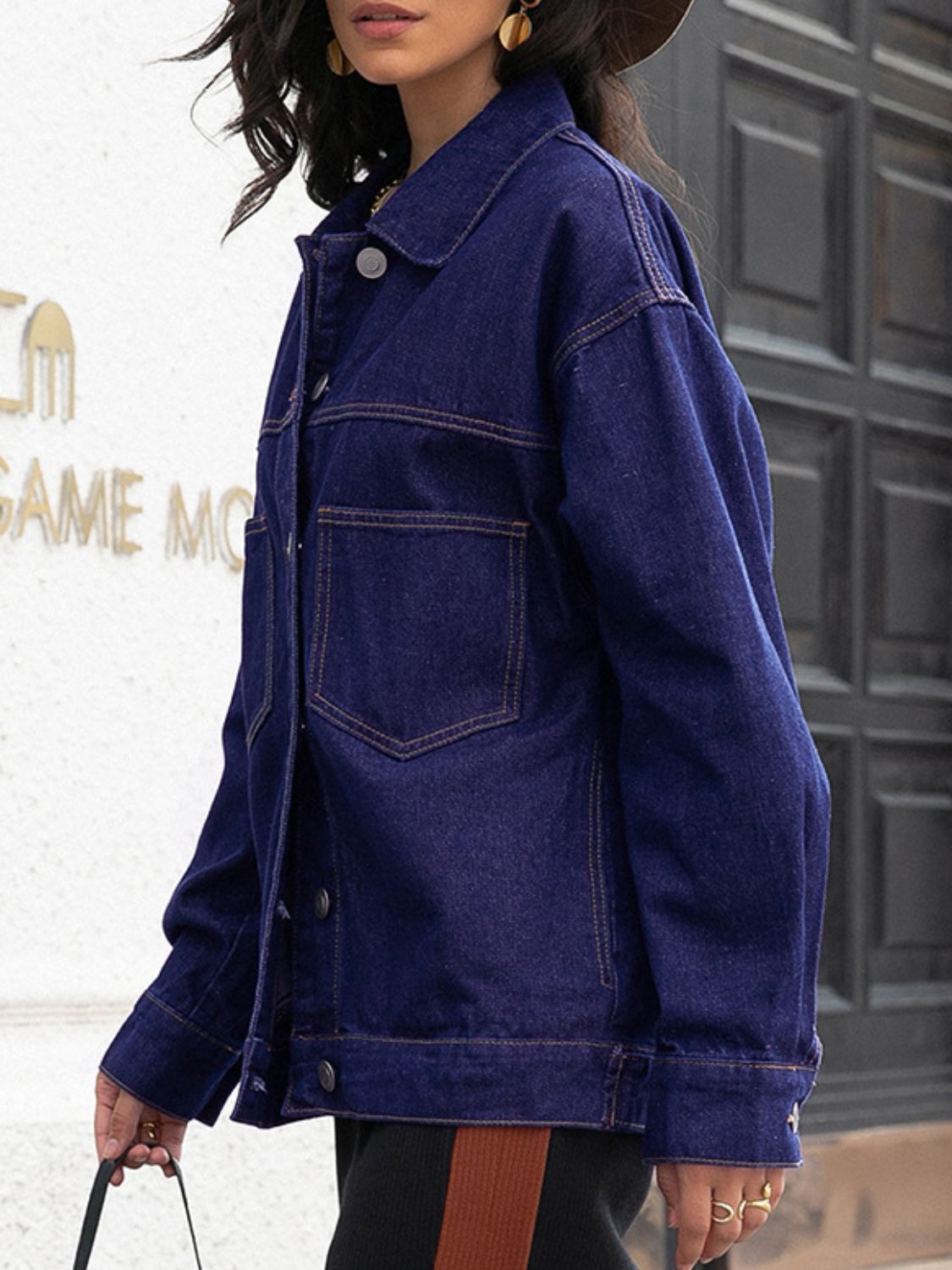 Buttoned Denim Jacket in Dark Wash