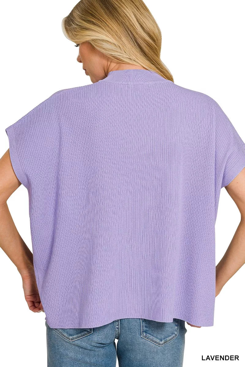 Zenana Mock Neck Boxy Sweater in Lavender