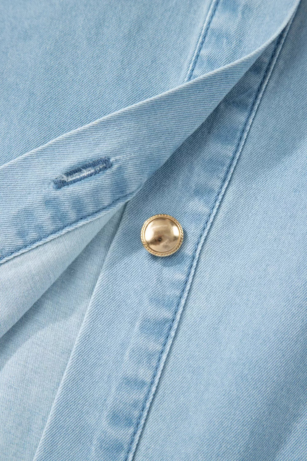 Collared Bubble Sleeve Denim Dress in Light Blue