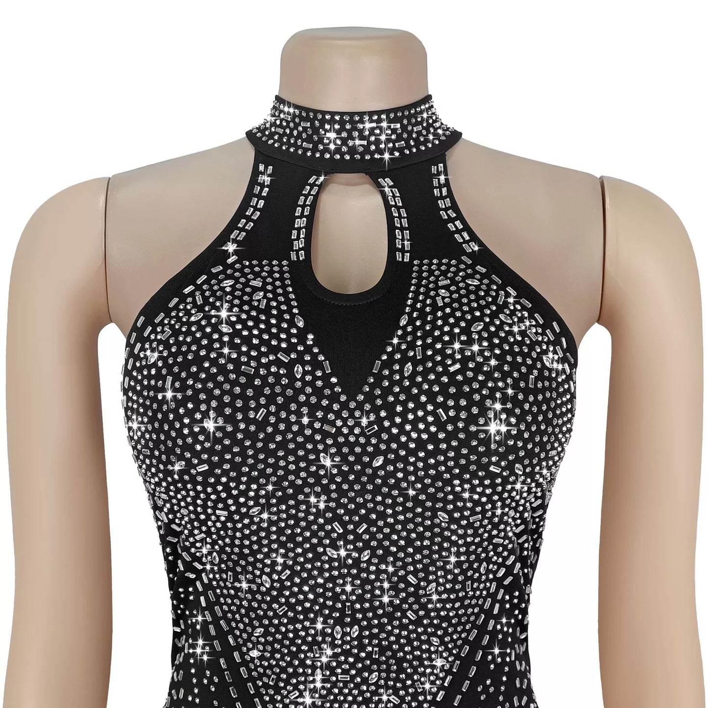 Sparkling Rhinestone Cutout Jumpsuit in Black
