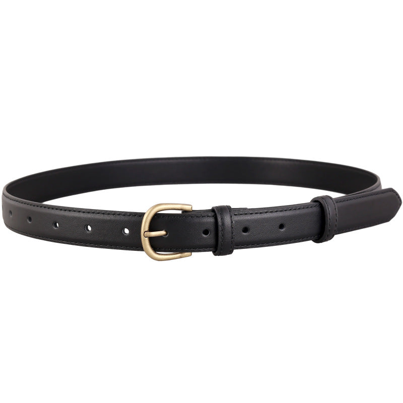 Ilussa Skinny Leather Belt with Golden Buckle — Classic Coffee