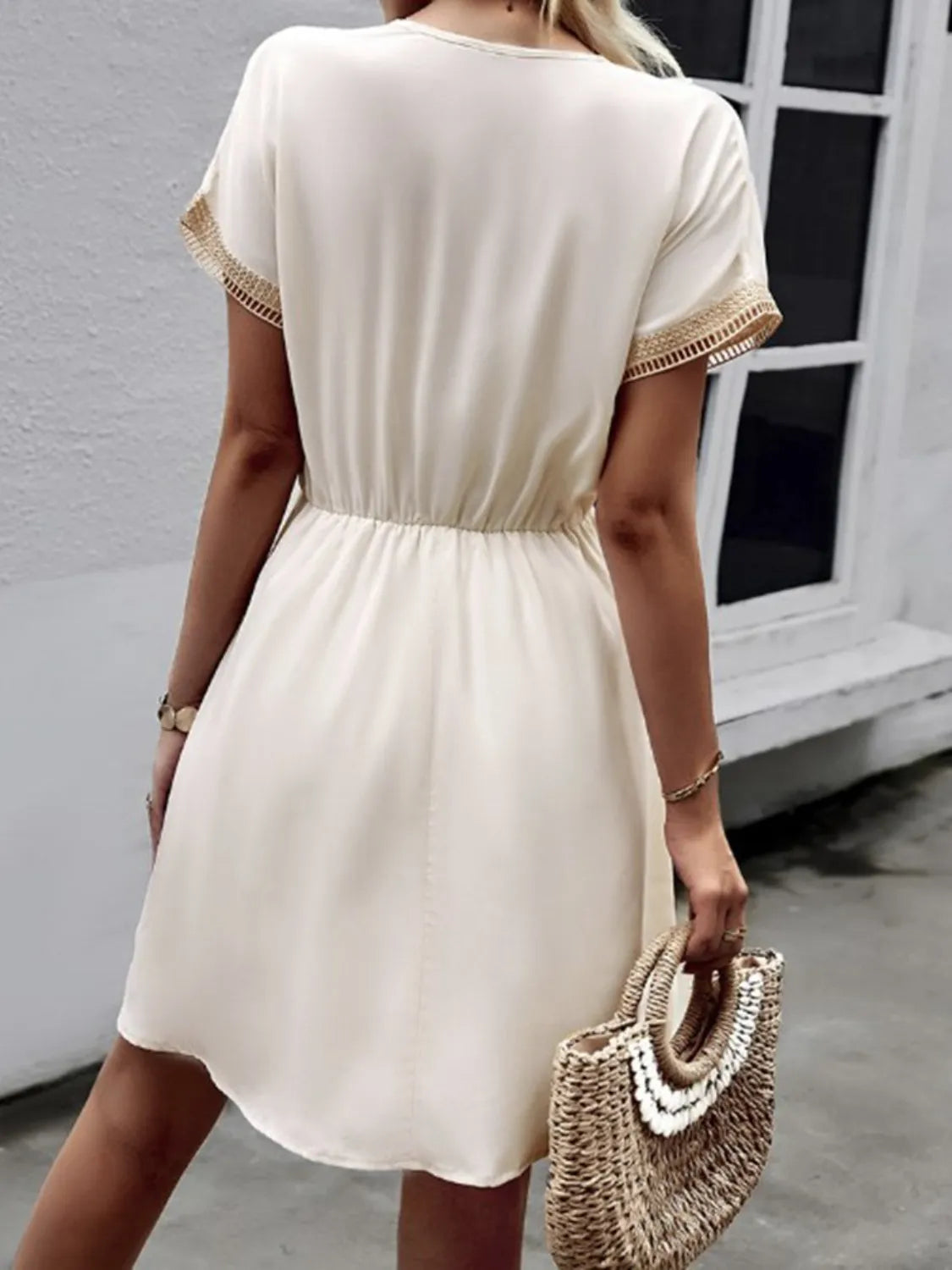 Tasseled V-Neck Short-Sleeve Dress