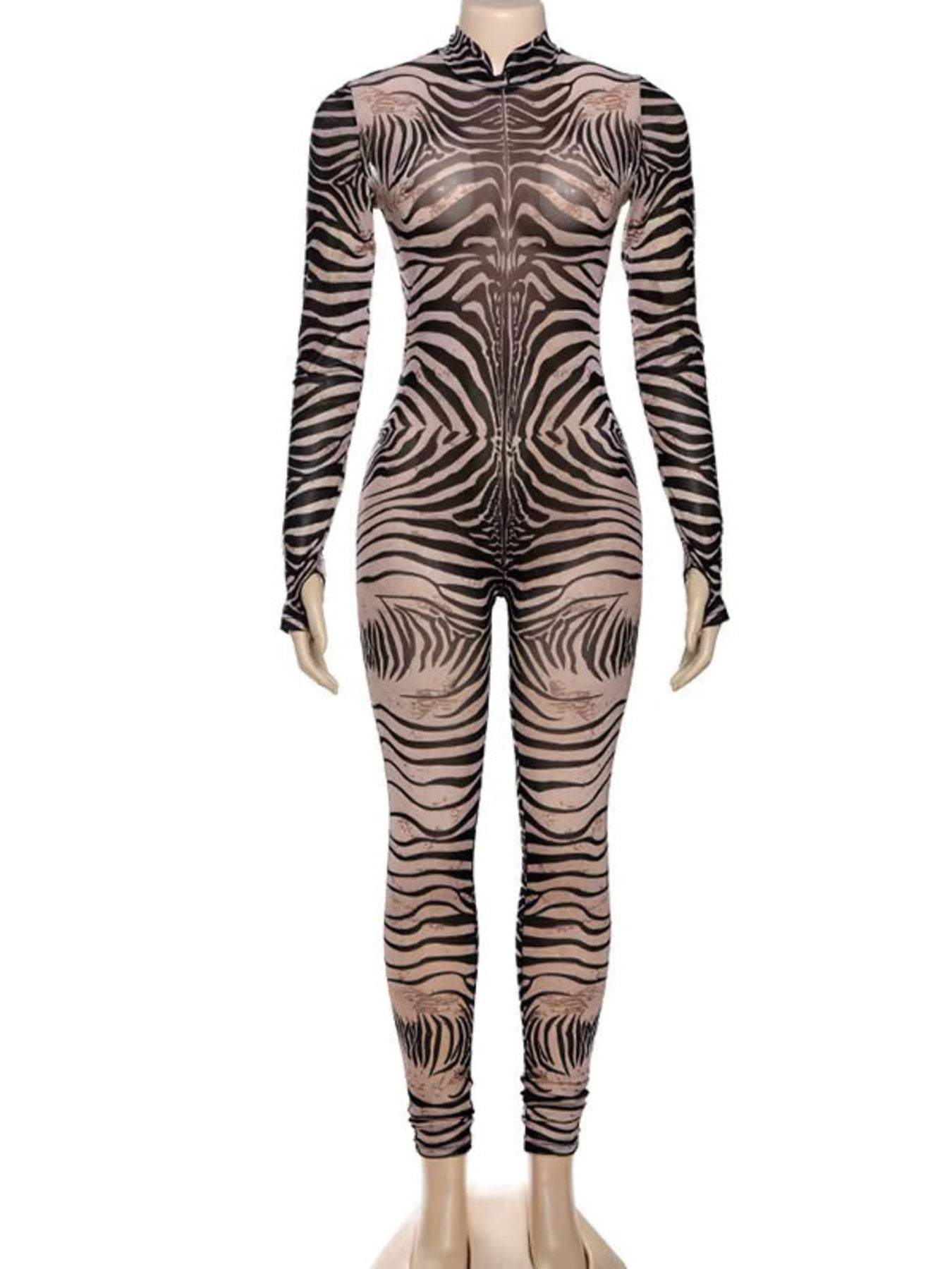 Zebra Print Bodycon Jumpsuit