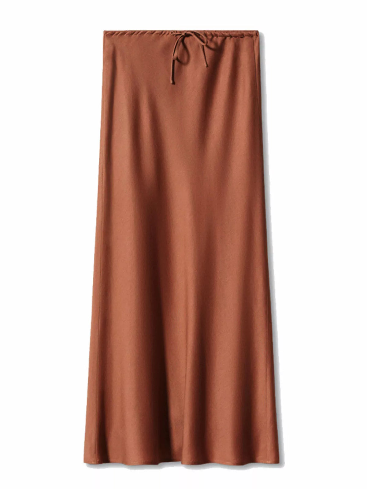 Satin Midi Skirt in Brown
