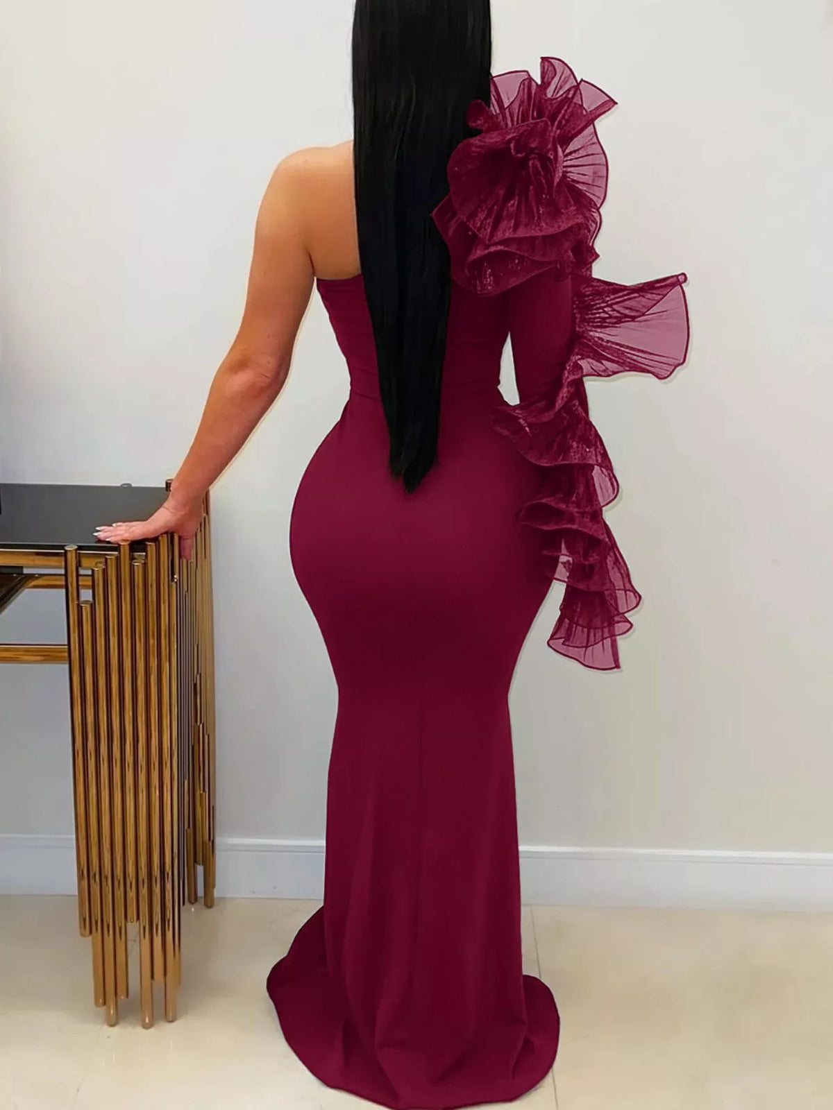 One-Shoulder Ruffled Mermaid Maxi Dress