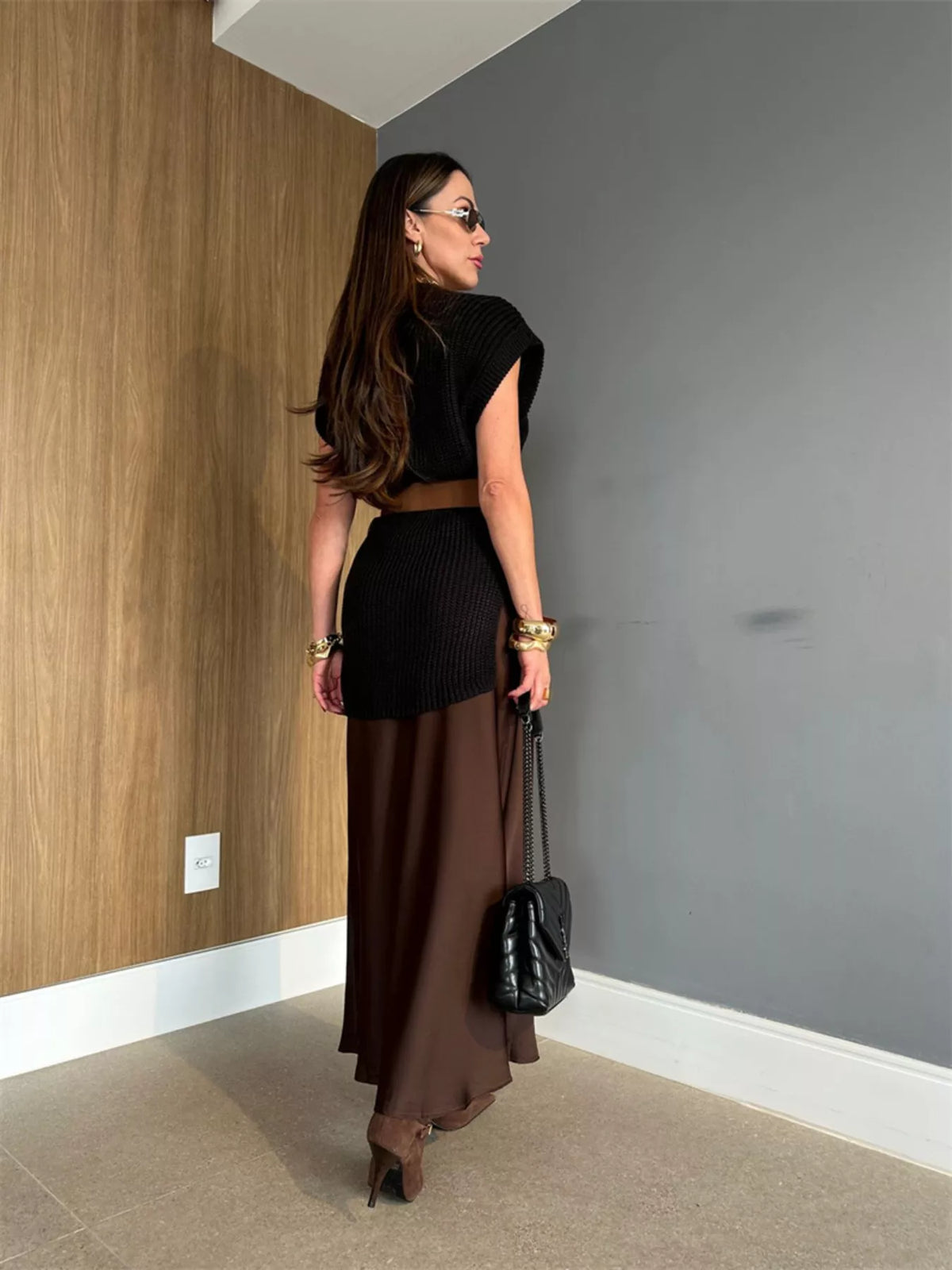 Ribbed Sweater Dress in Black