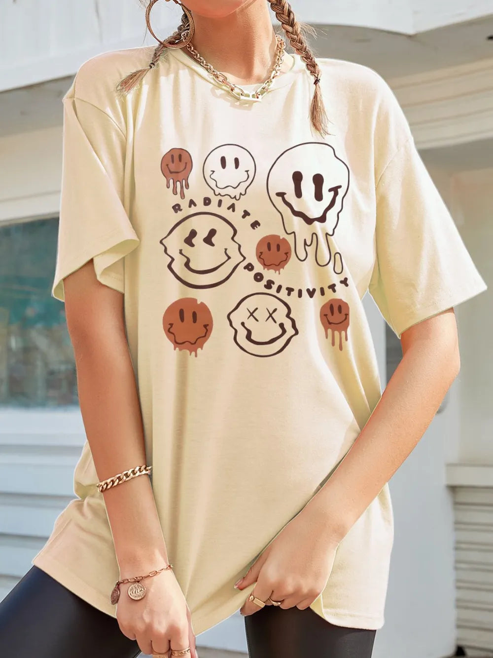Graphic Half Sleeve T-Shirt in Tan