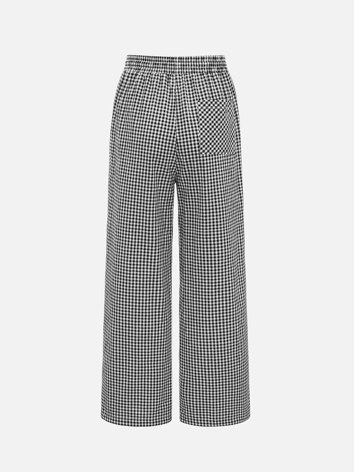 High-Waisted Gingham Drawstring Wide-Leg Pants