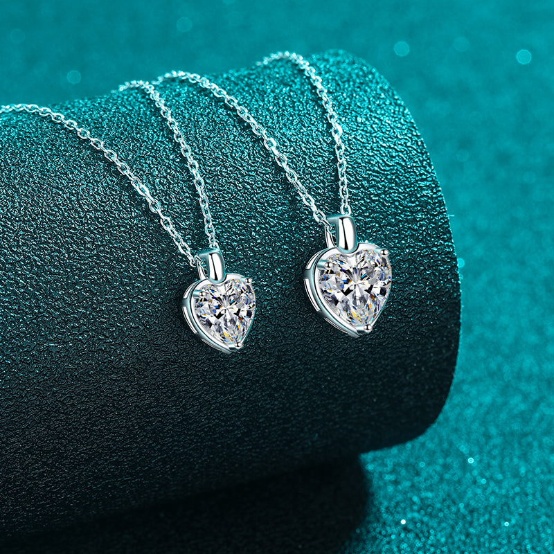 Silver 2 Carat Moissanite Heart Shape Necklace - Ilussa