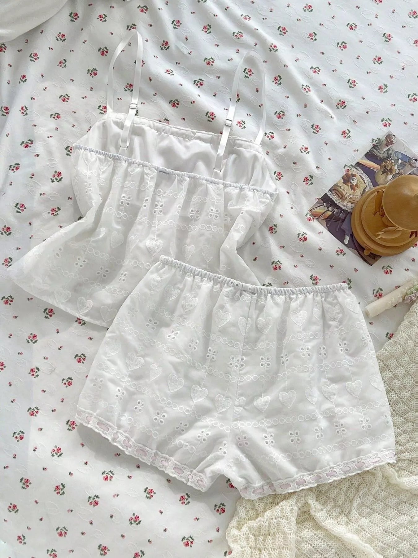 Lace Eyelet Cami and Shorts Set in White