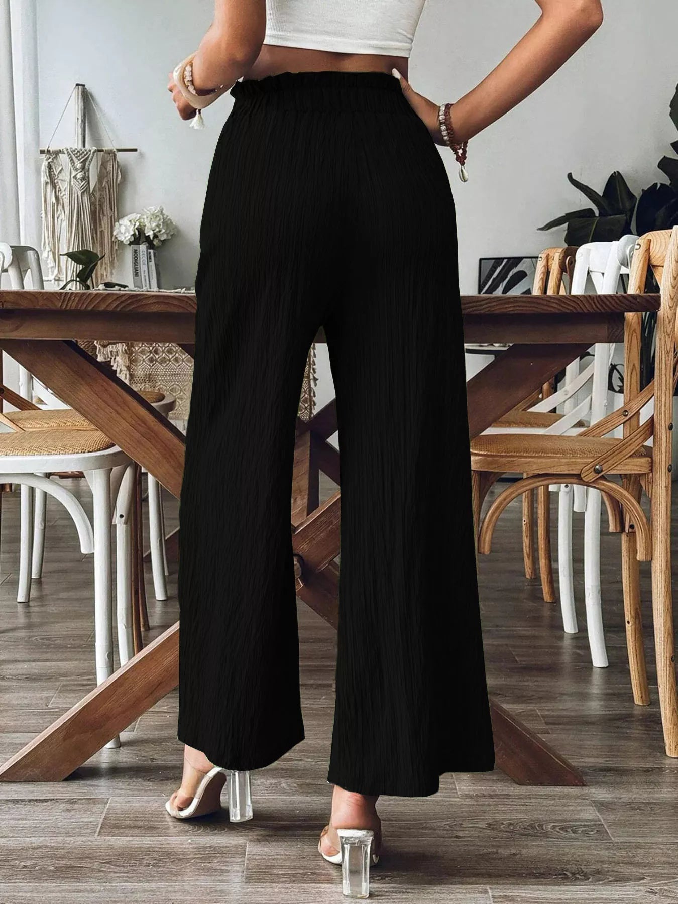 Ruched Frill Wide Leg Pants