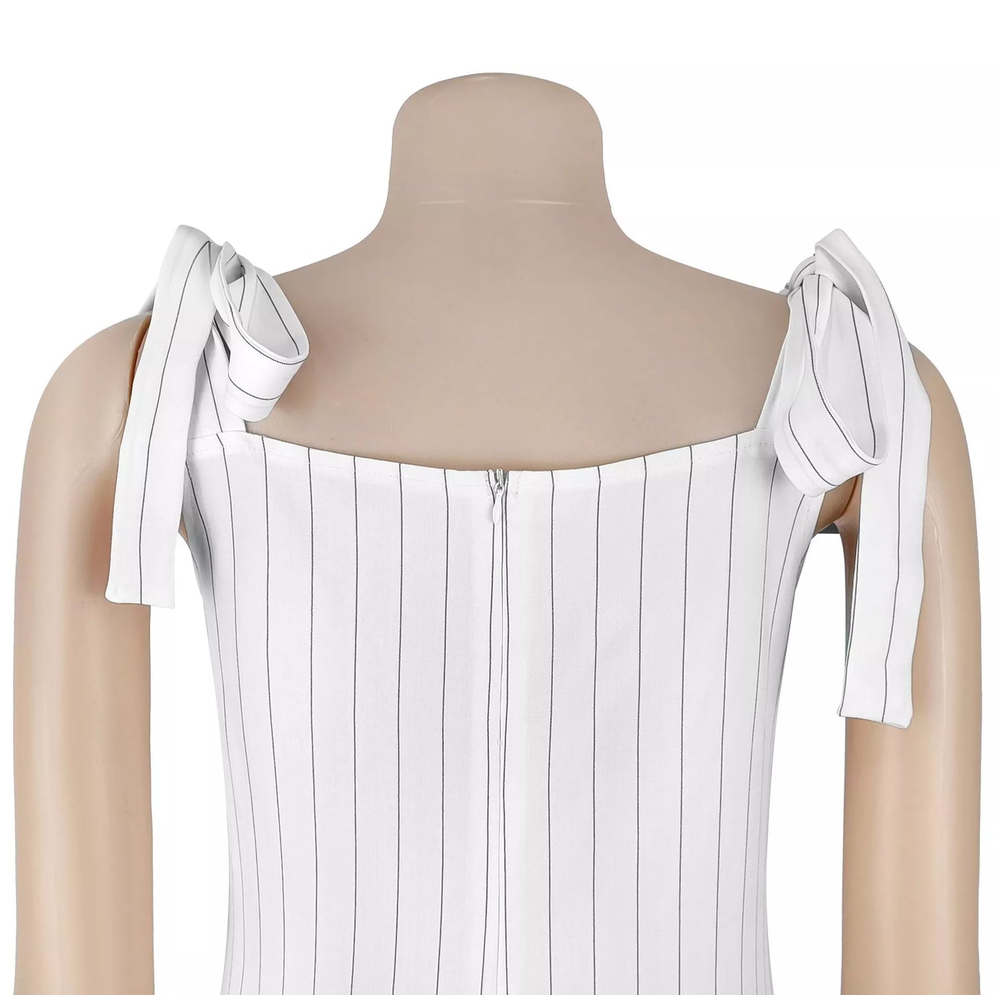Striped Tie-Shoulder Wide-Leg Jumpsuit in White