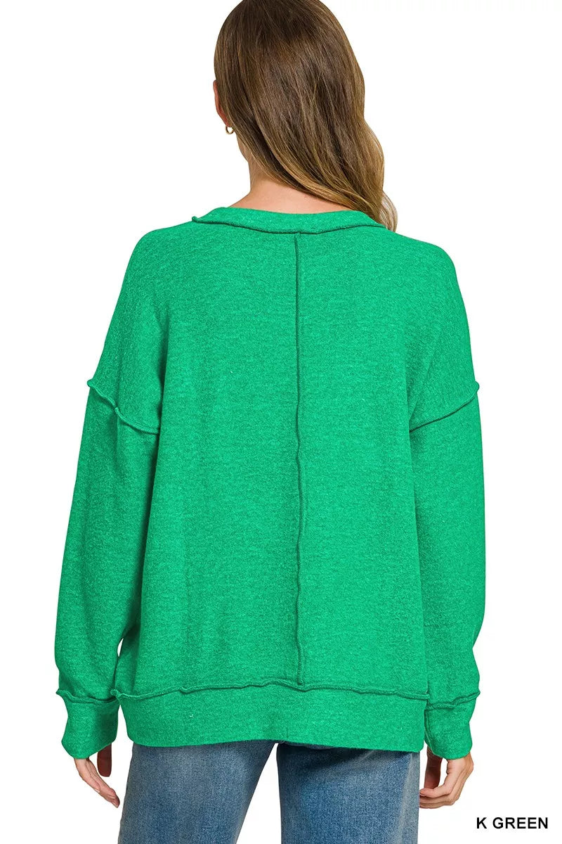 Zenana Brushed Hacci Drop Shoulder Sweater in Kelly Green in K green