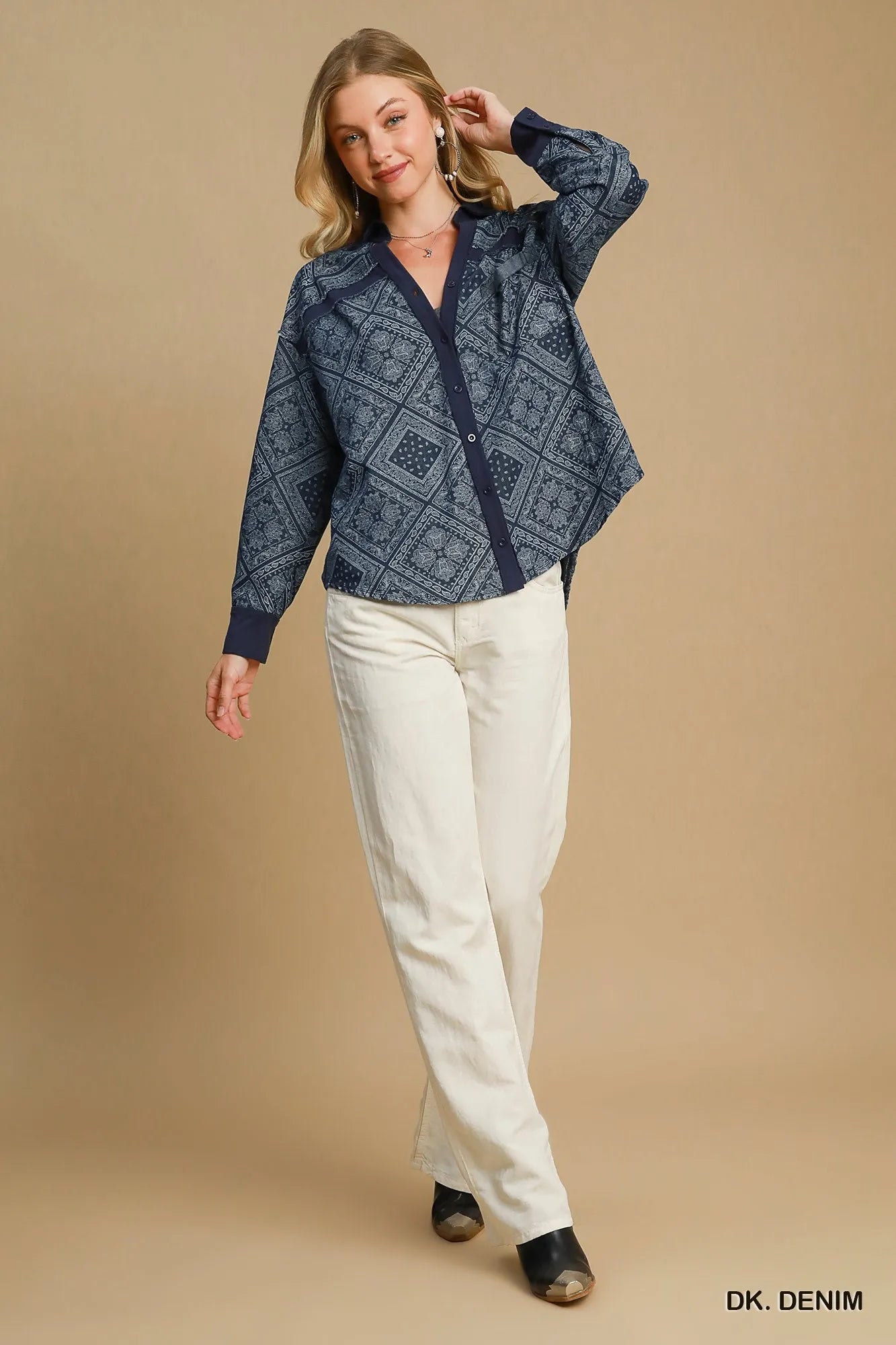 Umgee Quilted Denim Jacket in Dark Denim in Dk. denim