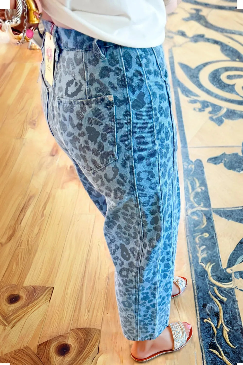 Leopard Print Relaxed Jeans in Medium Wash