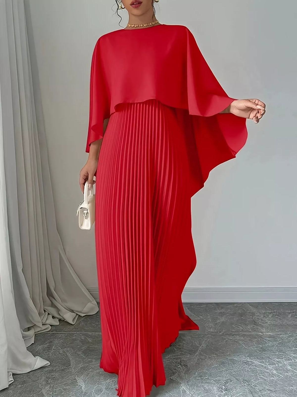 Cape Pleated Maxi Dress