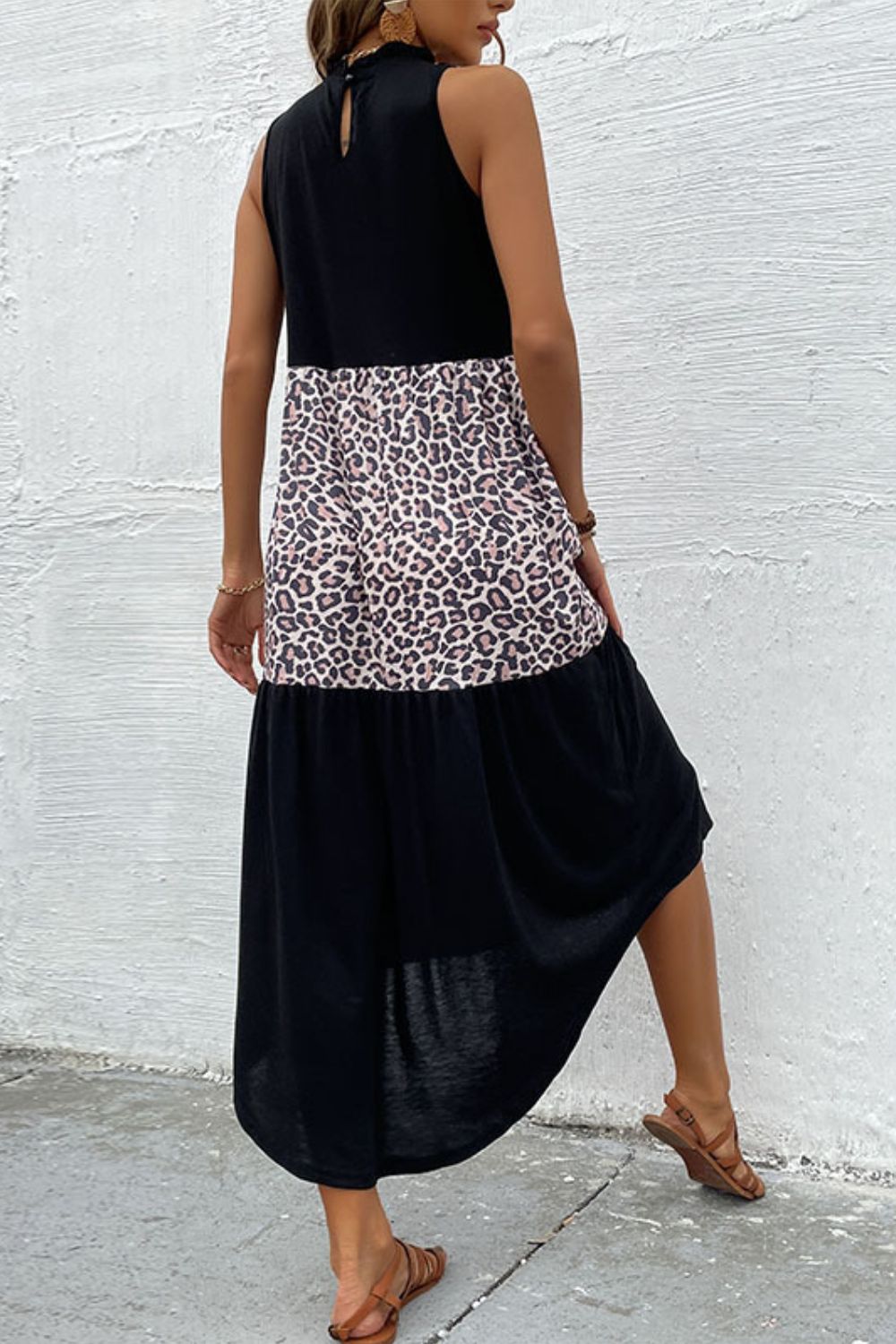 Leopard Contrast Maxi Dress in Black in Black/Leopard