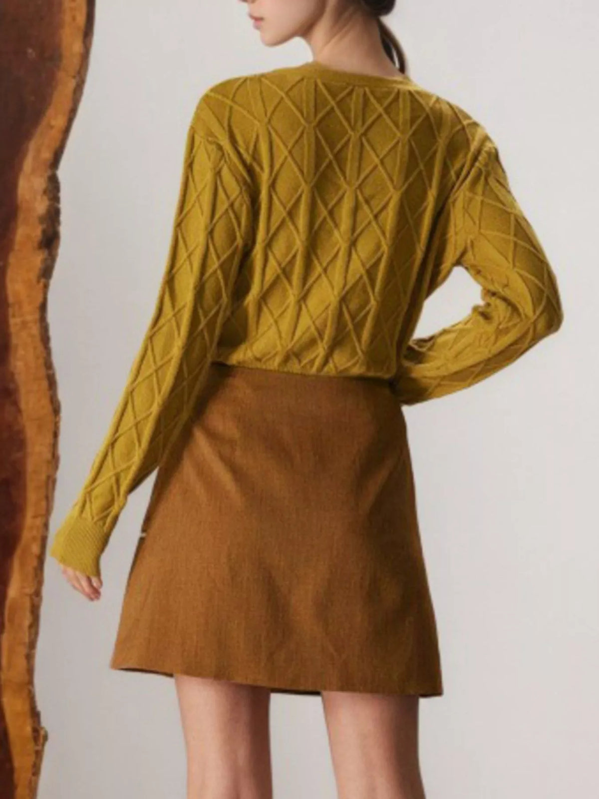 Button-Front Mini Skirt in Caramel
