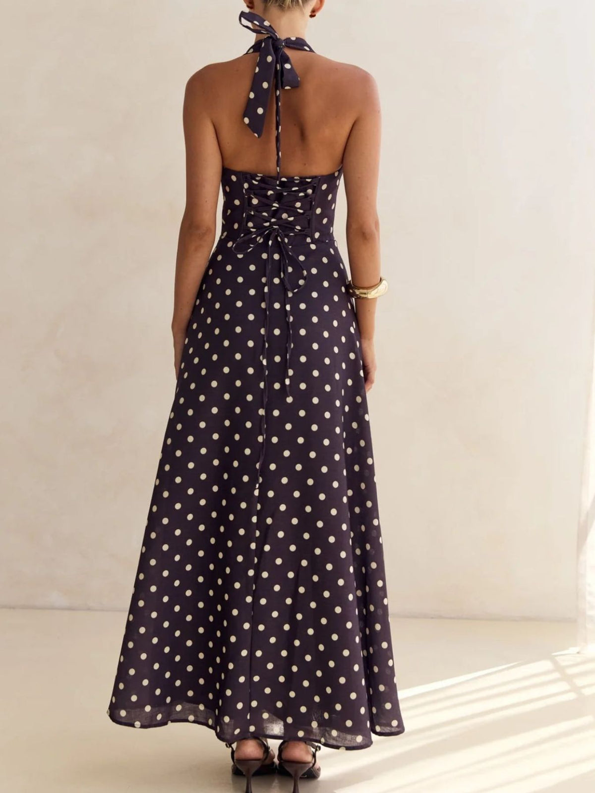 Floral Print Lace-Up Halter Maxi Dress