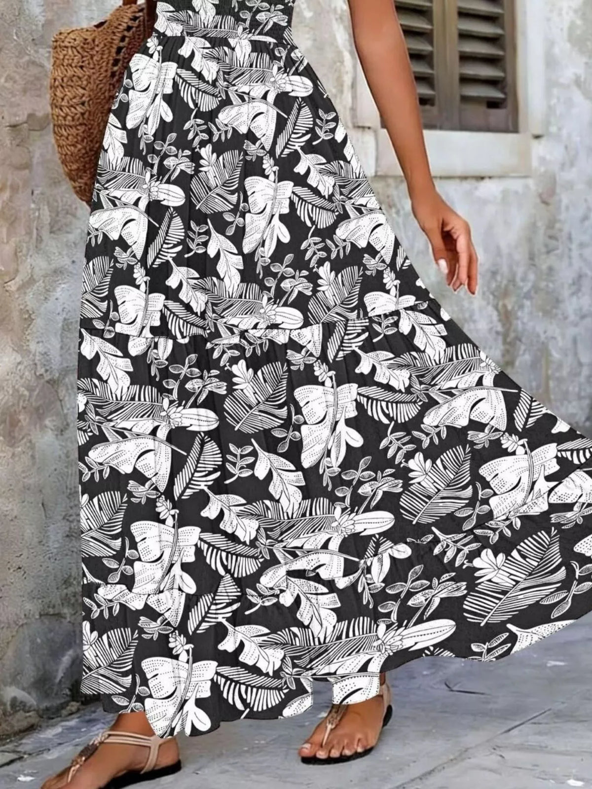 Smocked V-Neck Tiered Maxi Dress