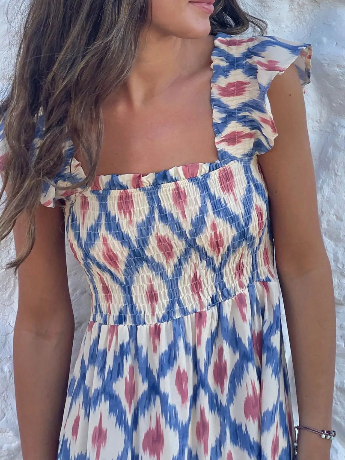 Smocked Ruffle Sleeve Maxi Dress in Floral