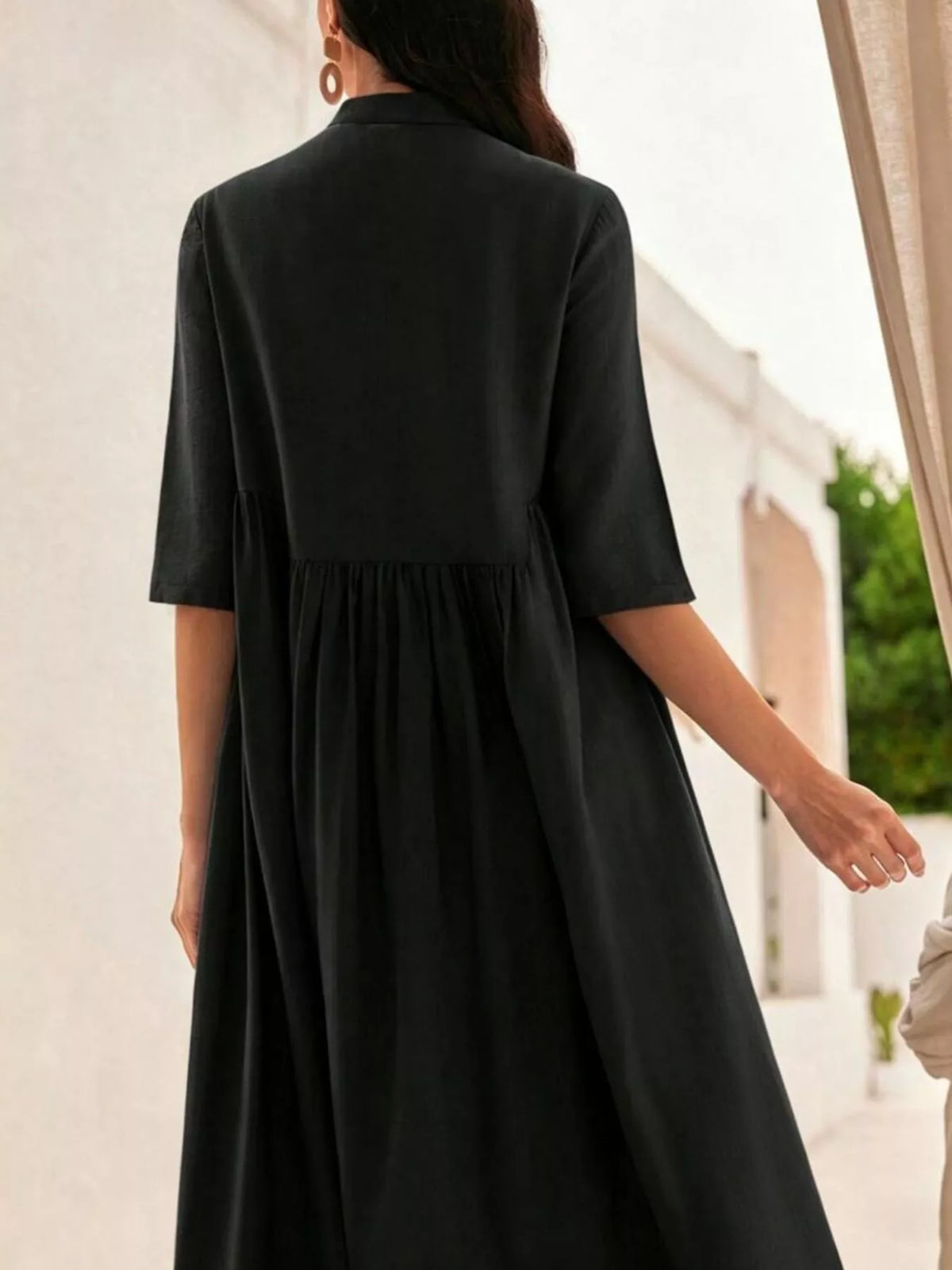 Floral Embroidered Midi Dress in Black