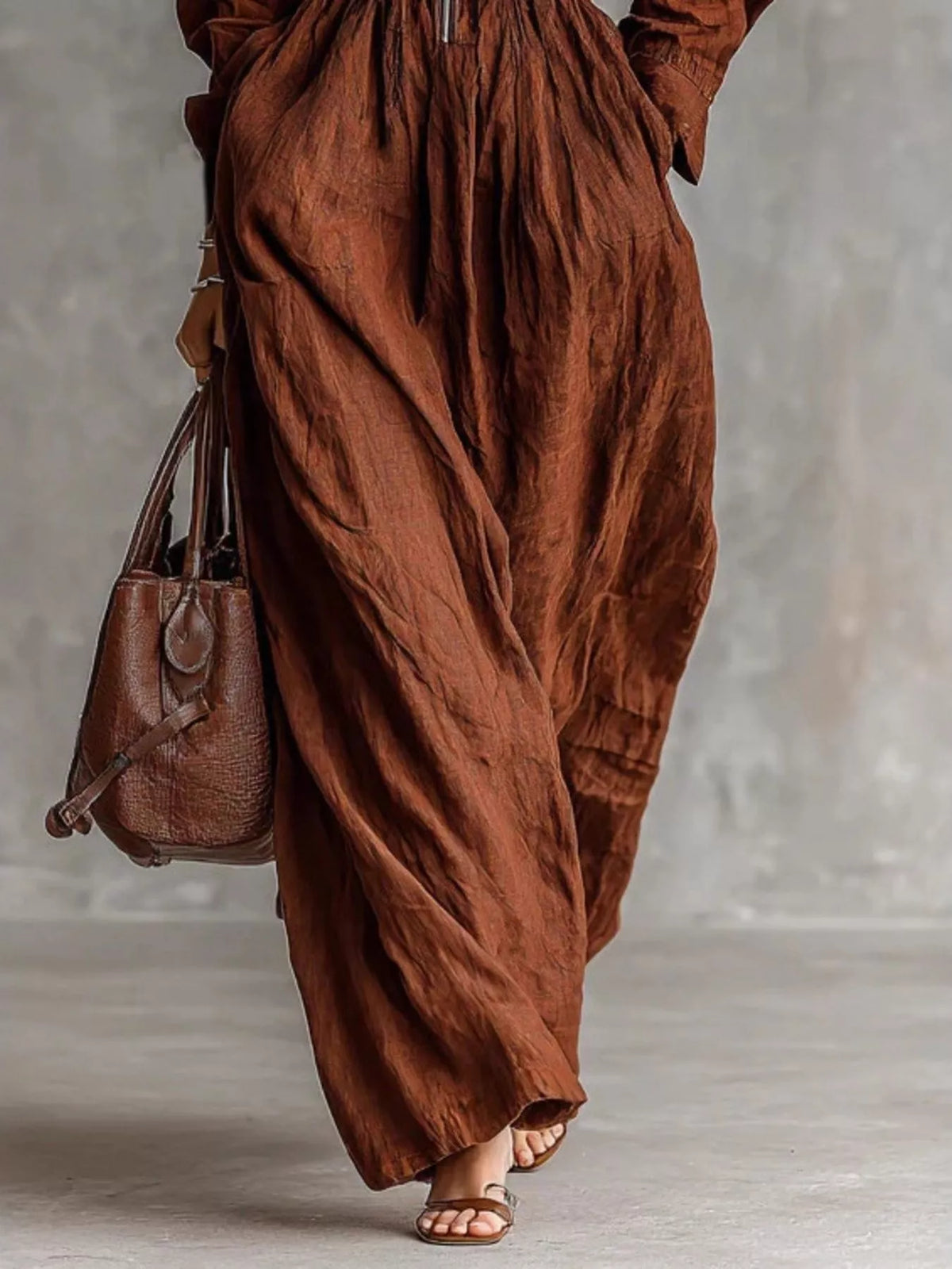Zip-Front Long Sleeve Maxi Shirt Dress