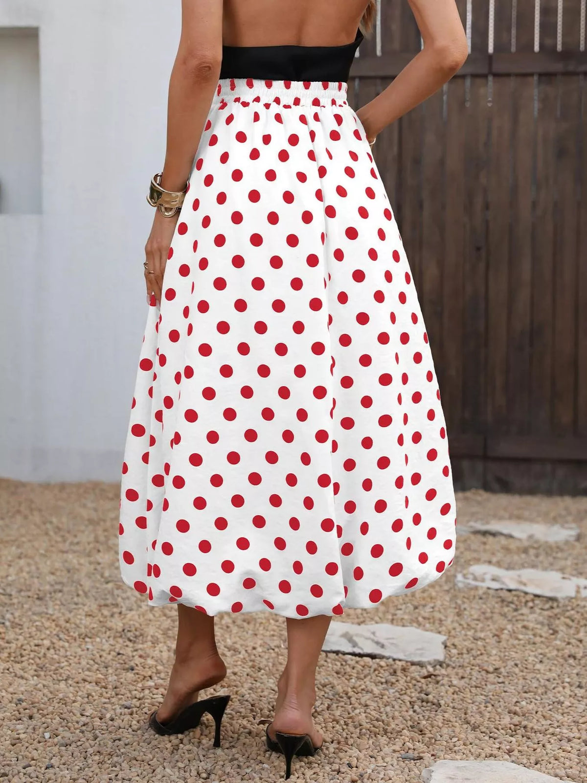 High-Waisted Polka Dot A-Line Midi Skirt