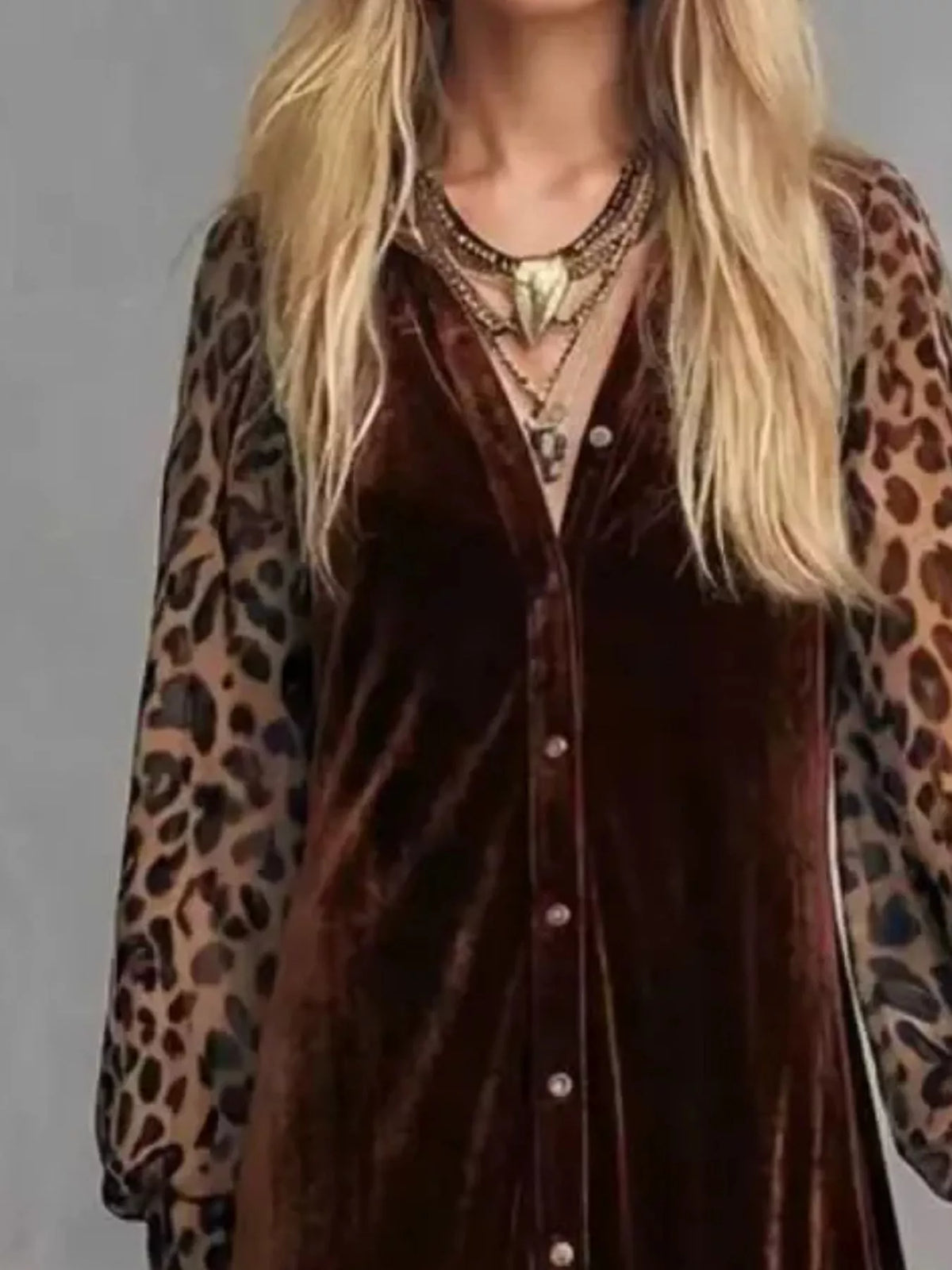 Leopard Velvet Button-Down Maxi Dress