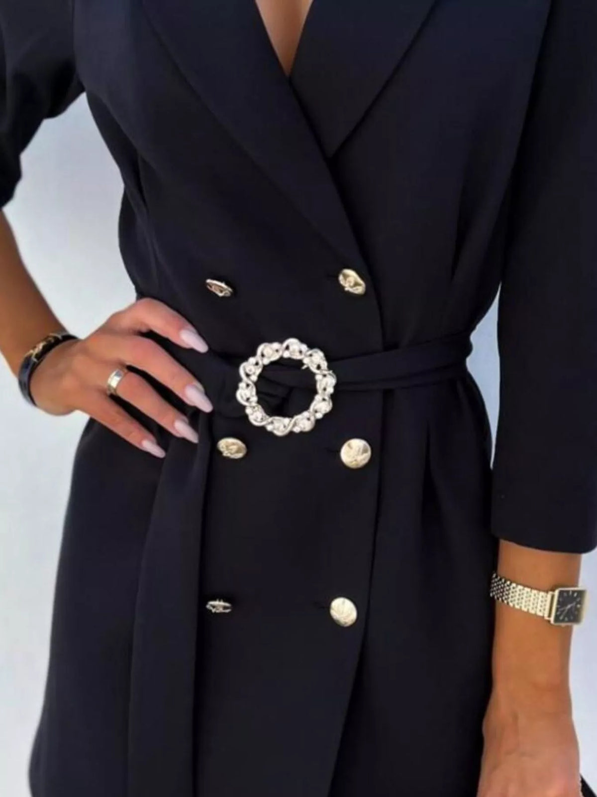 3/4-Sleeve Belted Blazer Dress