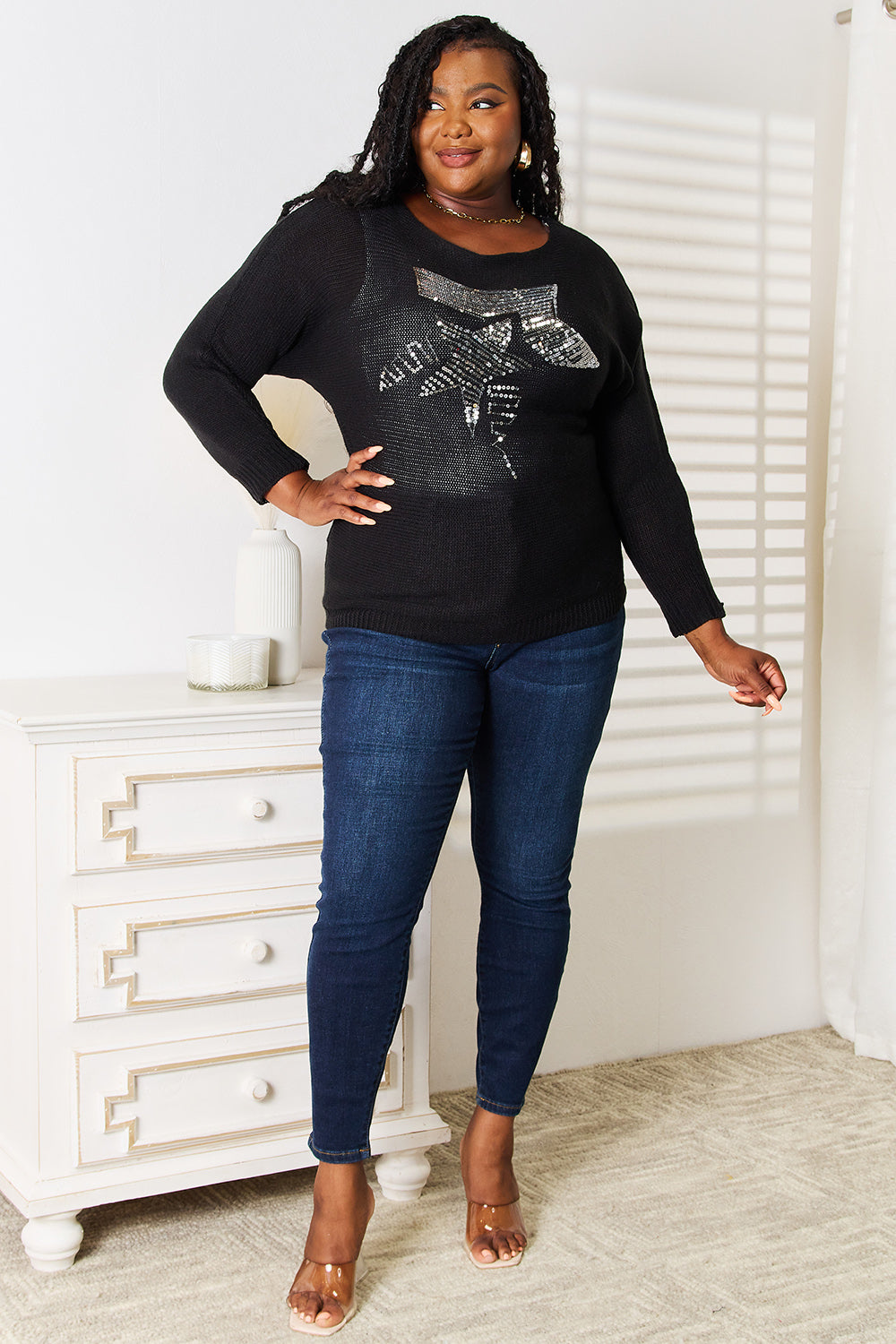Sequin Dolman Sleeve Knit Top in Black