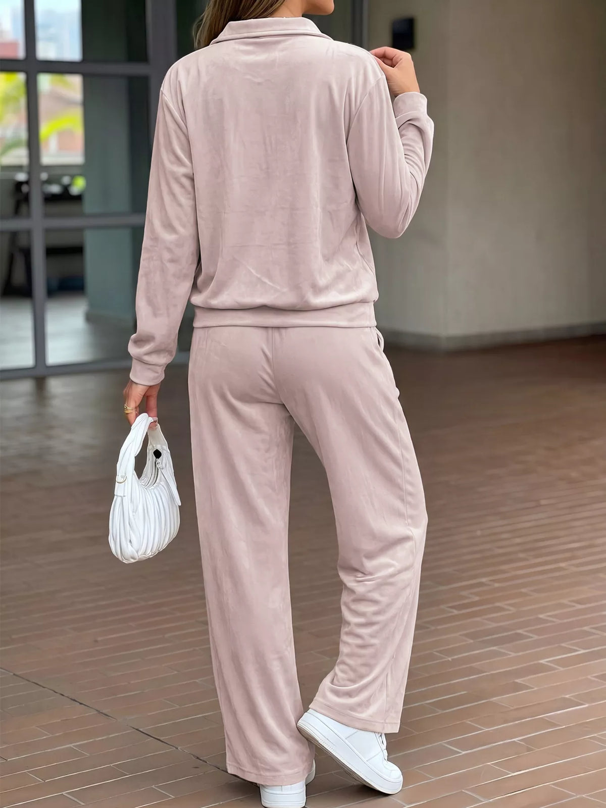 Zip-Up Jacket and Wide-Leg Pants Set in Khaki