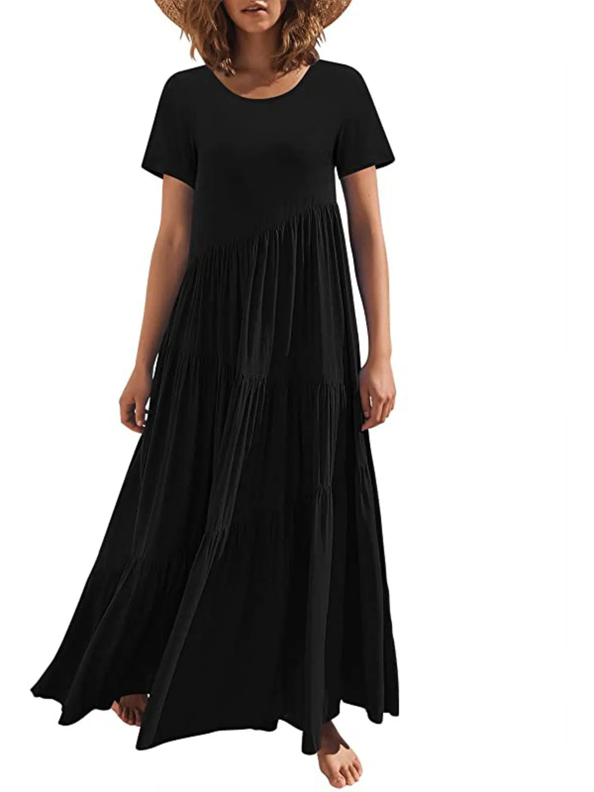 Round Neck Tiered Ruffle Maxi Dress