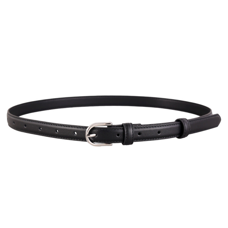 Ilussa Skinny Leather Belt with Silver Buckle — Caramel A