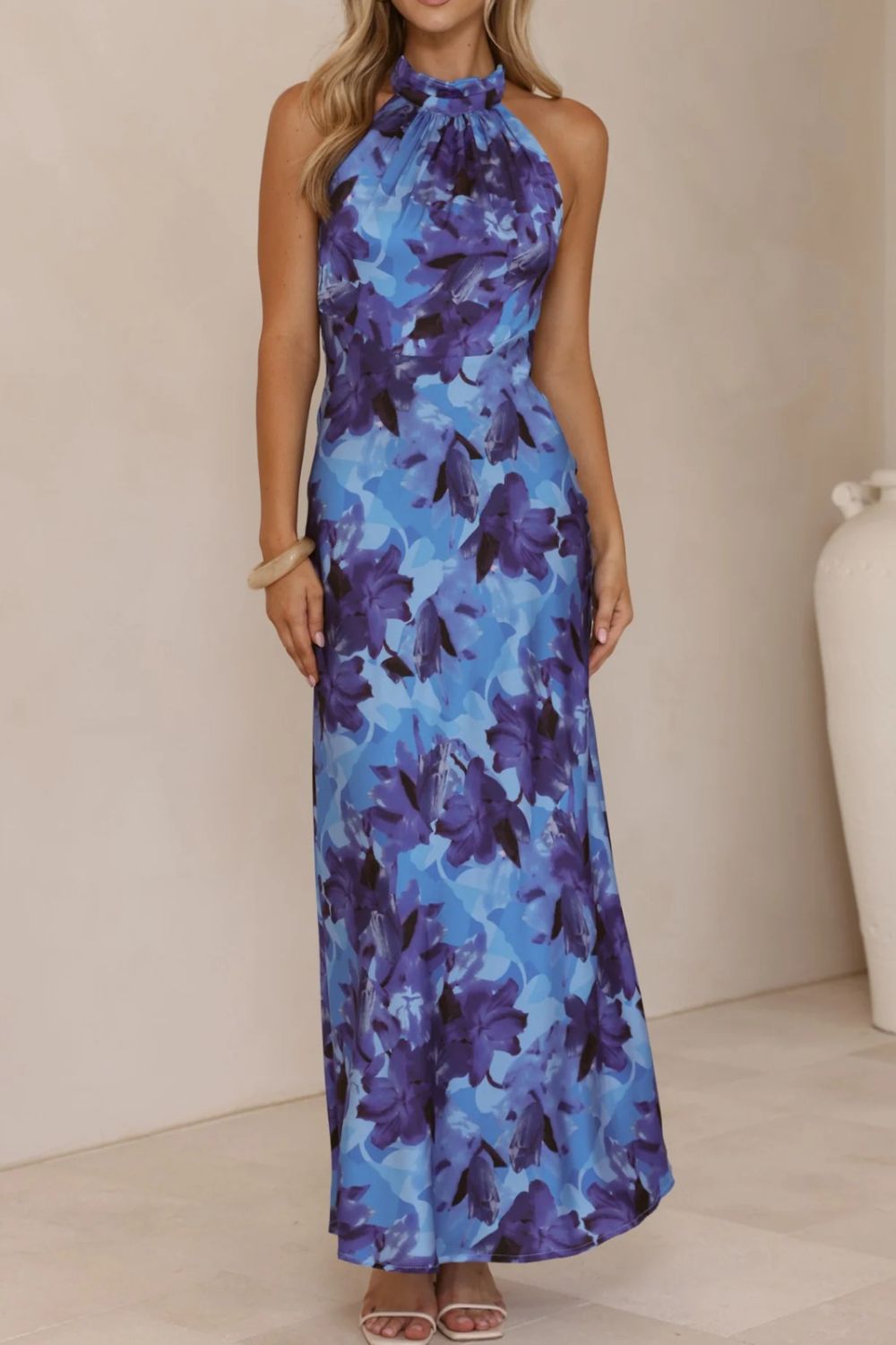 Floral Halter Neck Maxi Dress with Side Slit