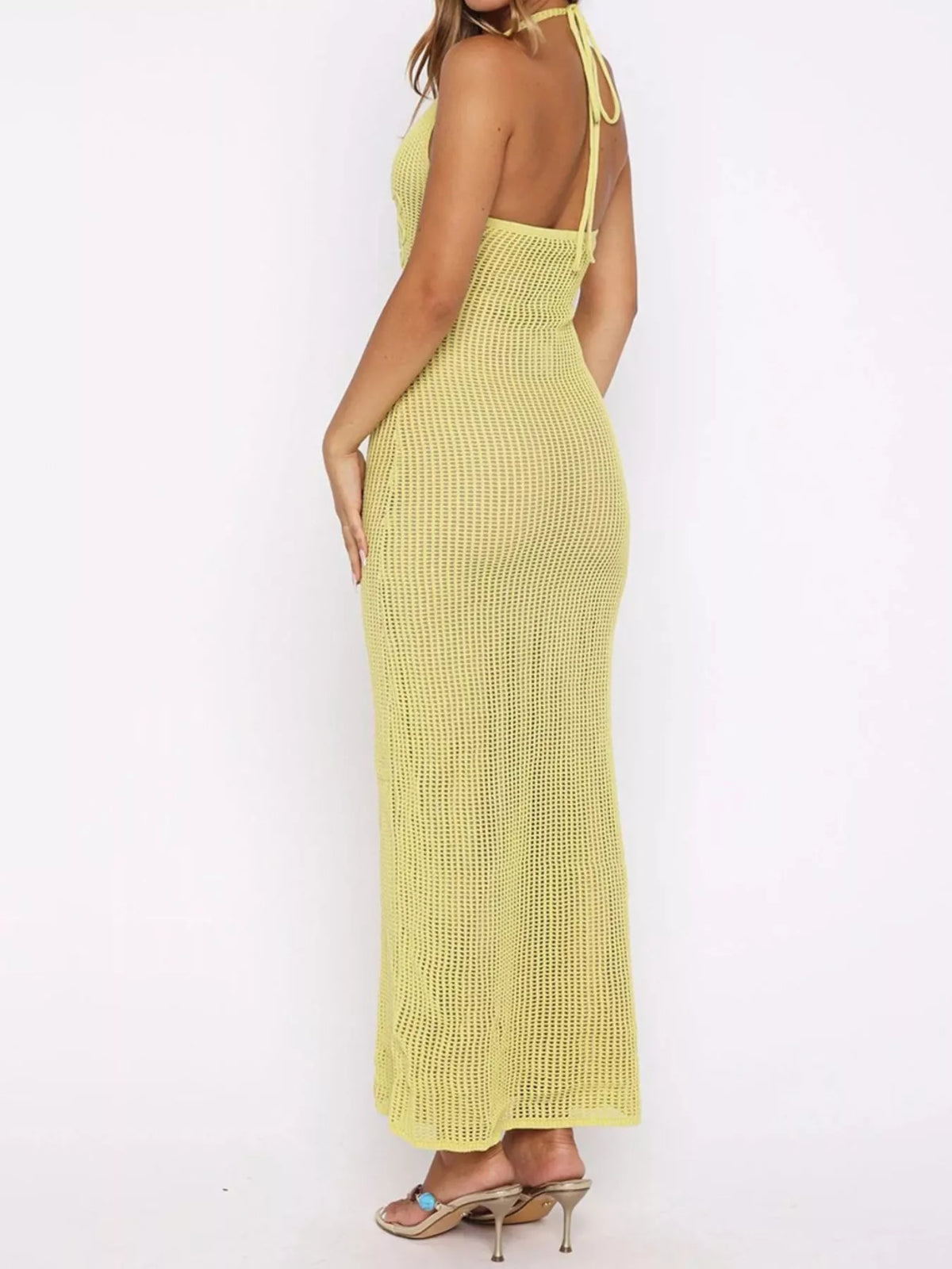 Halter Neck Crochet Maxi Dress by D&J Apparel