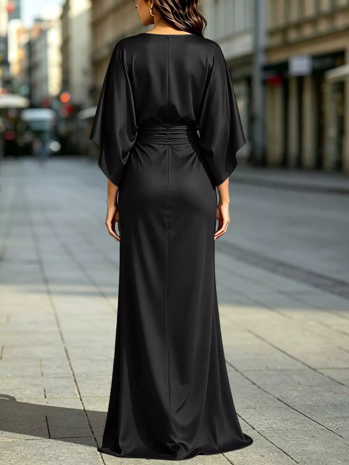 Zip-Back Ruched Waist Maxi Dress