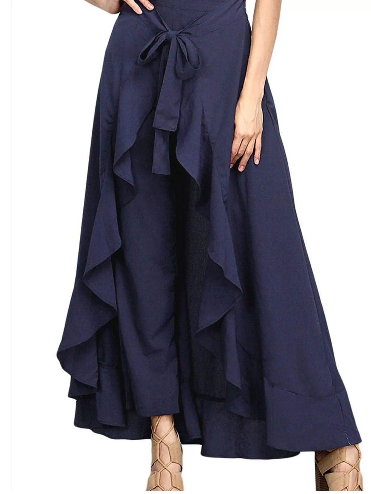 High-Waisted Tie-Front Wide-Leg Pants