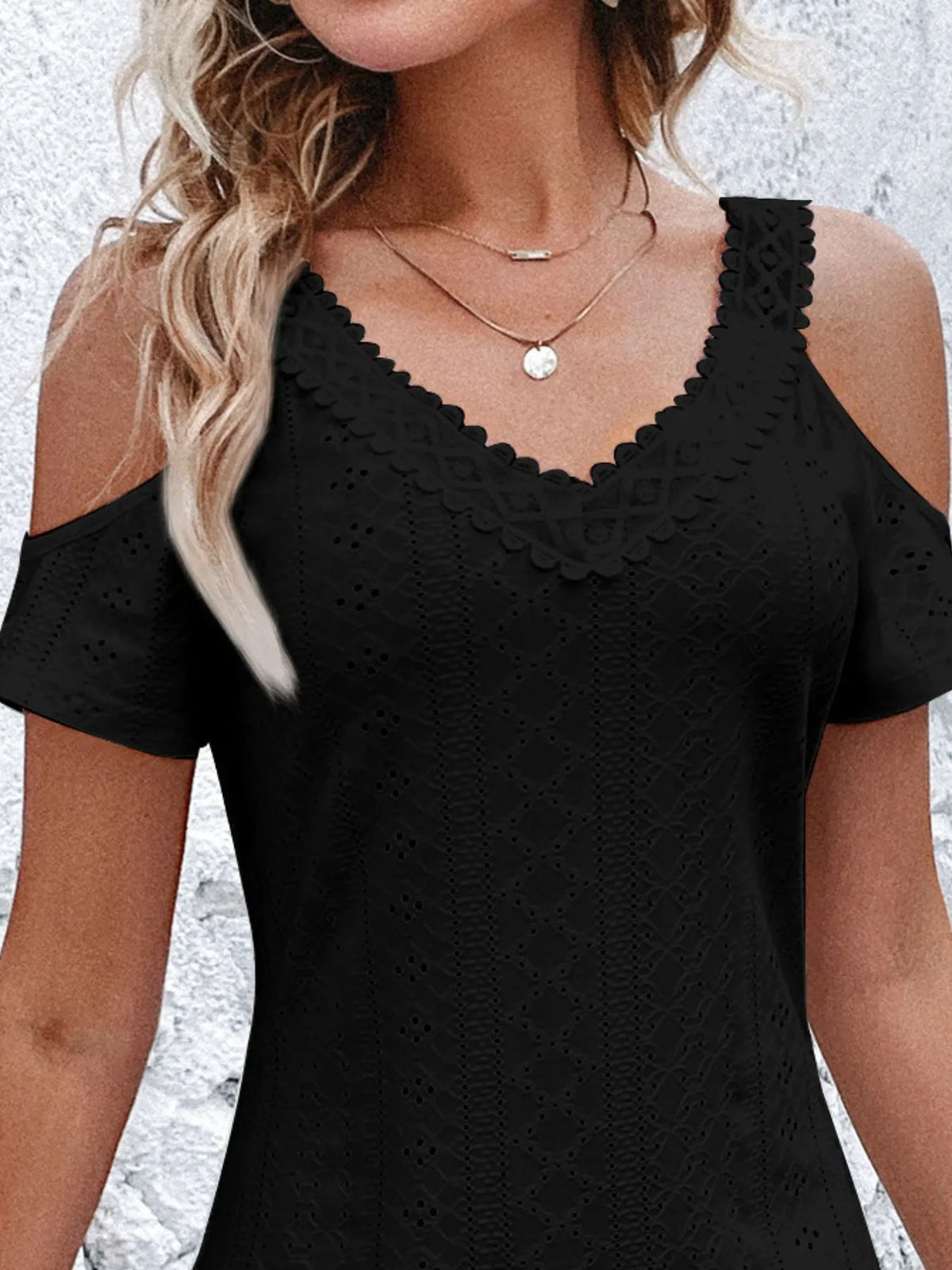 Cold Shoulder Eyelet Mini Dress