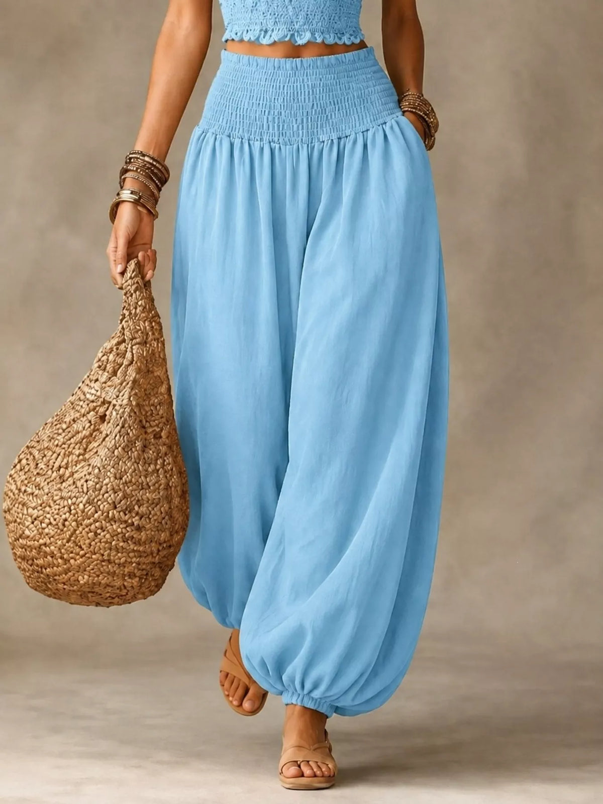 Smocked Harem Pants