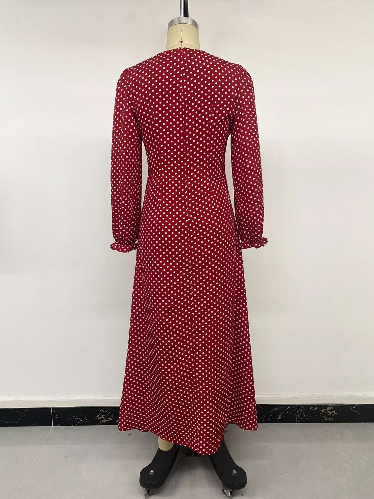 Square Neck Polka Dot Maxi Dress in Red