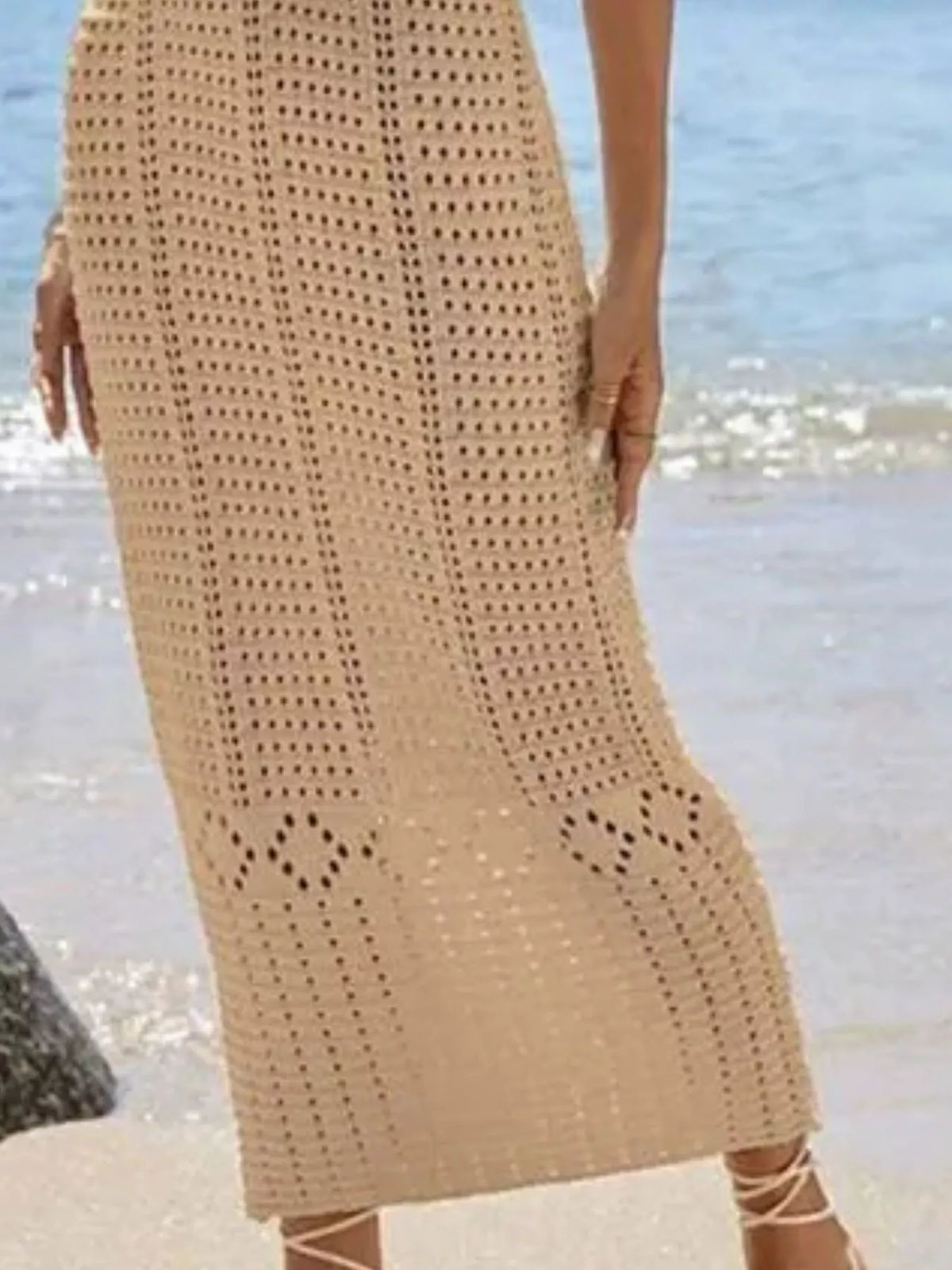 Sleeveless Crochet Knit Cover-Up Maxi Dress