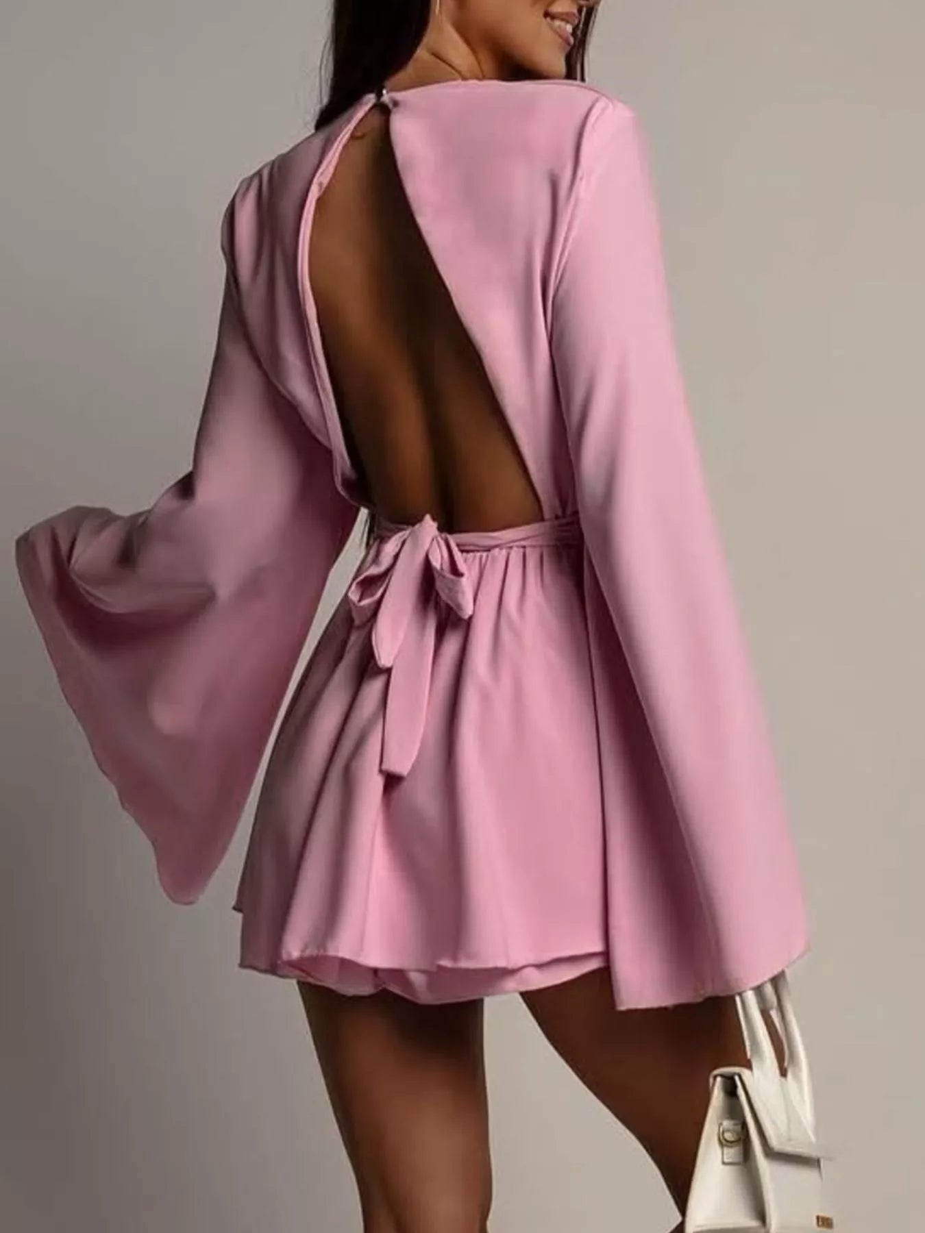 Flare Sleeve Tie-Detail Mini Dress
