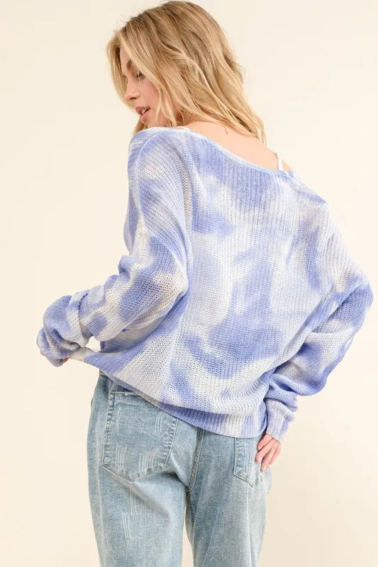 And The Why Tie Dye Twisted Sweater in Blue