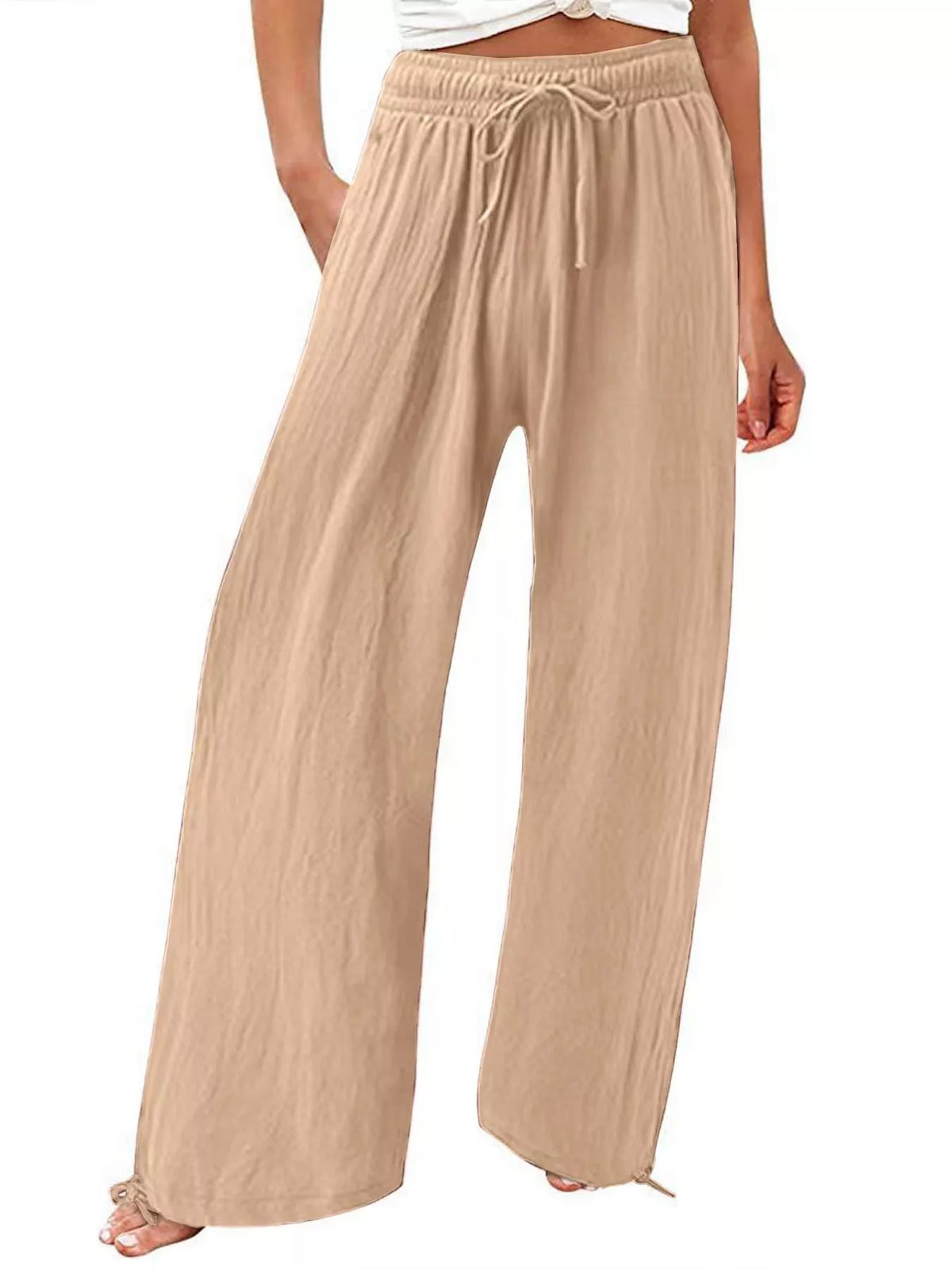 Drawstring Wide-Leg Plus Size Pants