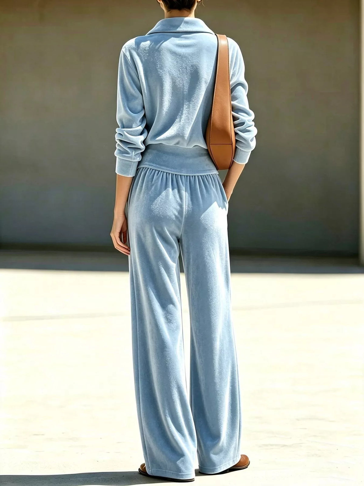 Half-Zip Sweatshirt and Wide-Leg Pants Set