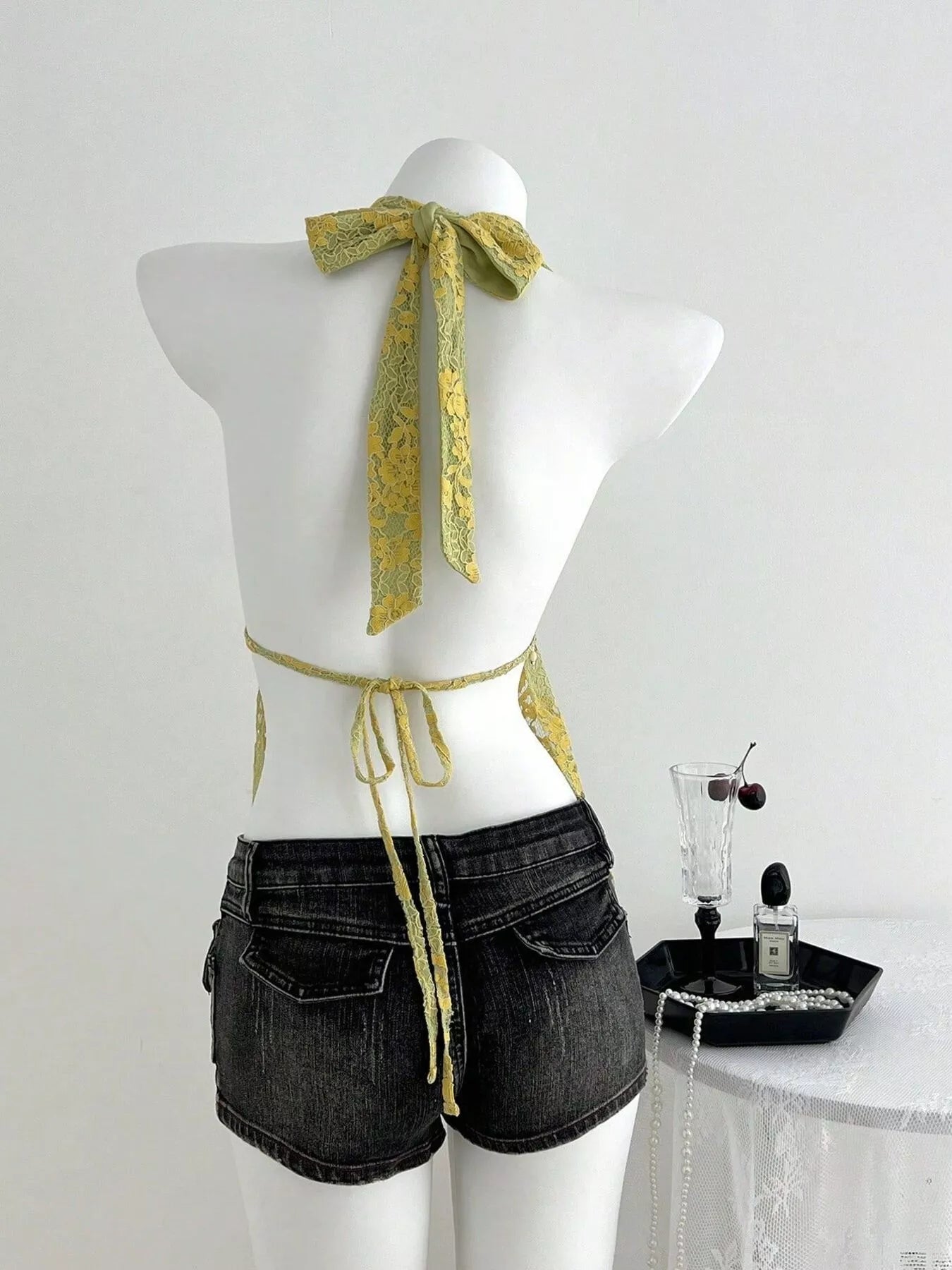 Lace Halter Neck Cami in Mustard Yellow