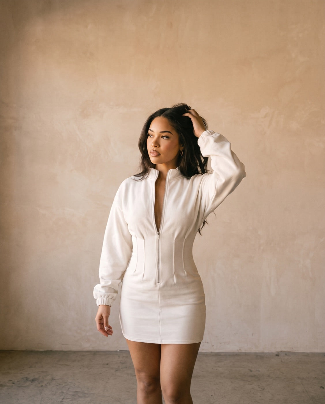Zip-Up Long Sleeve Mini Dress